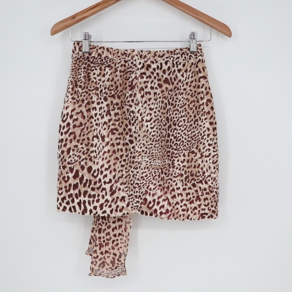 Naked Wardrobe Leopard Print Velvet Draped Ruffle Mini Skirt Medium - Picture 5 of 6